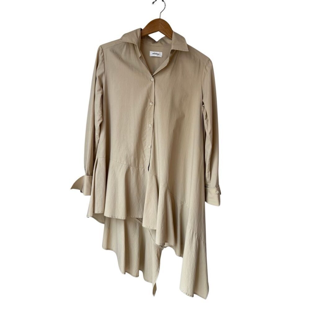 ottod’Ame 100% Cotton Tan Asymmetrical Blouse